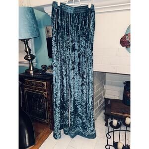 ALAMOUR THE LABEL AUSTRALIA TEAL CRUSHED VELVET PALAZZO PANTS S